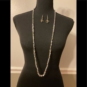 WHBM boho style long crystal beaded necklace & matching earring set.